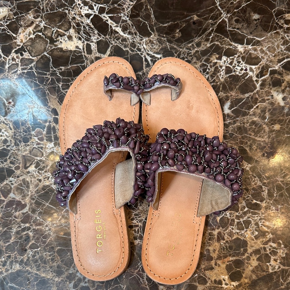 Torgeis Purple and Grey Beaded Sandals. Size 7